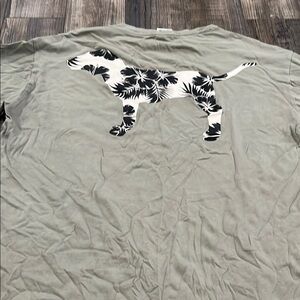 VS PINK Green T-Shirt with Black and White Dog Print